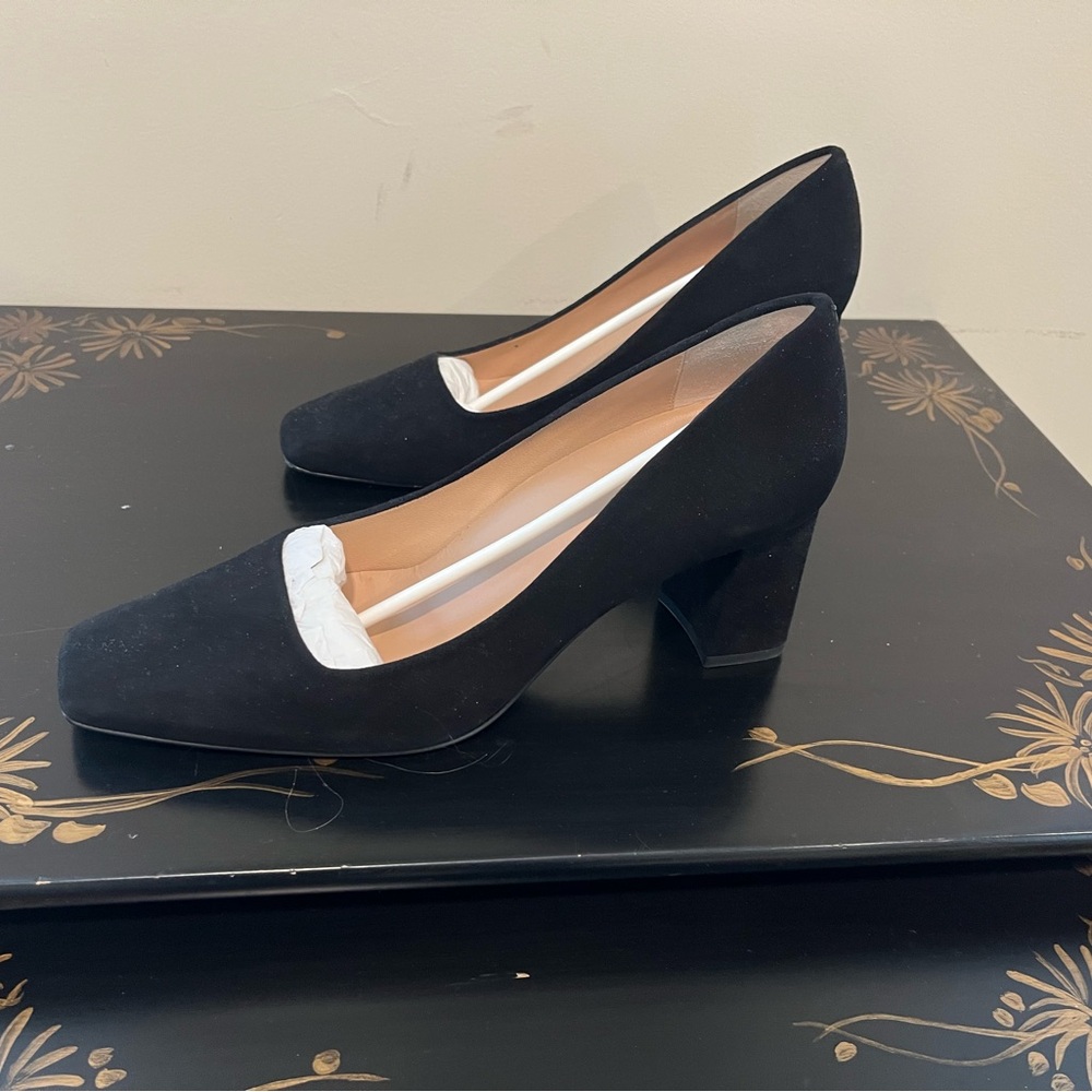 Inez Black Suede Mid Block Heel Pumps - Timeless Women's Dress Shoes 8M